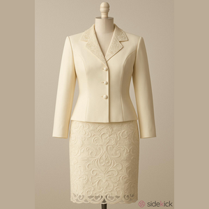 KIR elegant cream lace beaded skirt suit set 6